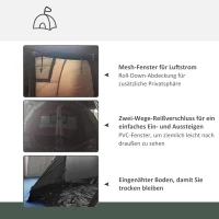 Outsunny Kampeertent Trekkingtent Tent, weerbestendig, 2 kamers,  475 x 264  cm breedte x 172, Zwart(m-6)