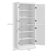 HOMCOM 4-Door Tall Kitchen Cupboard, Freestanding 6-Tier Storage Cabinet with 2 Adjustable Shelves for Living Room, Dining Room, White(m-3)