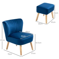 HOMCOM Velvet Accent Chair Occasional Tub Seat Padding Curved Back w/ Ottoman Wood Frame Legs Home Furniture, Dark Blue(m-3)