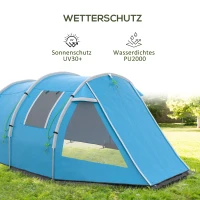 Outsunny Campingzelt Trekkingzelt Zelt, weerbestendig, 2 kamers, 475 x 264 cm Breedte x 172, Blau(m-5)