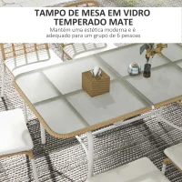 Outsunny Conjunto de Refeição de Vime Sintético Jogo de 7 Peças Inclui 6 Cadeiras Empilháveis com Almofadas e Mesa de Vidro Natural(m-5)