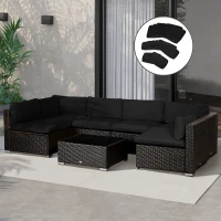 Outsunny Garden Rattan Sofa Cushion Polyester Cover Replacement Outdoor- No Cushion Included, Black(m-10)