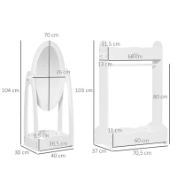 HOMCOM Portant Enfant - penderie Enfant + Miroir à Pied Enfant Inclinaison réglable - Design Couronne - étagères de Rangement, patère - MDF pin Blanc(m-3)