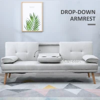 HOMCOM Fabric Click Clack Sofa Bed with 2 Cup Holders, Convertible Futon Settee, Futon Recliner Lounge for Living Room, Spare Room, Bedroom, Grey(m-7)