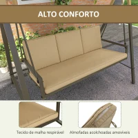 Outsunny Baloiço de Jardim de 3 Lugares com Toldo Ajustável Almofadas Removíveis e Estrutura de Aço 200x125x175 cm Bege(m-5)