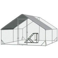 PawHut Walk In Chicken Run with Chicken Activity Shelf and Cover, 3 x 4 x 2m(m-1)