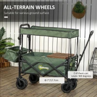 Outsunny Folding Trolley Cart Storage Wagon Beach Trailer 4 Wheels with Handle Overhead Canopy Cart Push Pull for Camping, Green(m-6)