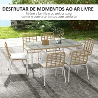 Outsunny Conjunto de Refeição de Vime Sintético Jogo de 7 Peças Inclui 6 Cadeiras Empilháveis com Almofadas e Mesa de Vidro Natural(m-4)