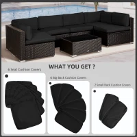 Outsunny Garden Rattan Sofa Cushion Polyester Cover Replacement Outdoor- No Cushion Included, Black(m-4)