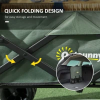 Outsunny Folding Trolley Cart Storage Wagon Beach Trailer 4 Wheels with Handle Overhead Canopy Cart Push Pull for Camping, Green(m-4)