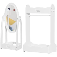 HOMCOM Portant Enfant - penderie Enfant + Miroir à Pied Enfant Inclinaison réglable - Design Couronne - étagères de Rangement, patère - MDF pin Blanc(m-10)