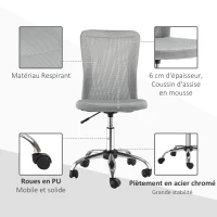 Vinsetto Lot 2 de chaises de bureau ergonomique hauteur réglable piètement chromé pivotant 360° revêtement maille gris(m-4)