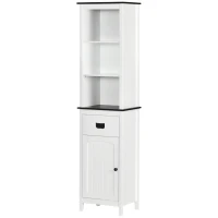 kleankin Coluna Casa de Banho com 3 Prateleiras de Armazenamento Armário e Gaveta 40x30x160cm Branco e Preto(m-11)