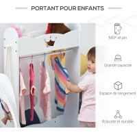 HOMCOM Portant Enfant - penderie Enfant + Miroir à Pied Enfant Inclinaison réglable - Design Couronne - étagères de Rangement, patère - MDF pin Blanc(m-4)