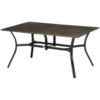 Outsunny Six-Seater Steel Garden Table, with ⌀41mm Parasol Hole - Wood-Effect(m-1)