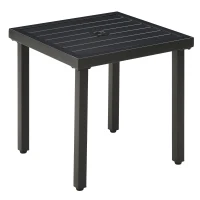 Outsunny Garden Side Table End Table Patio Coffee Table with Umbrella Hole, Steel Frame for Balcony, Black(m-11)