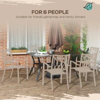 Outsunny Six-Seater Steel Garden Table, with ⌀41mm Parasol Hole - Wood-Effect(m-4)