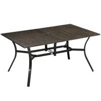 Outsunny Six-Seater Steel Garden Table, with ⌀41mm Parasol Hole - Wood-Effect(m-11)