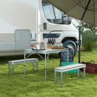 Outsunny Three-Piece Aluminium Folding Picnic Table and Bench Set(m-10)