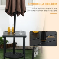 Outsunny Garden Side Table End Table Patio Coffee Table with Umbrella Hole, Steel Frame for Balcony, Black(m-4)