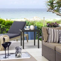 Outsunny Garden Side Table End Table Patio Coffee Table with Umbrella Hole, Steel Frame for Balcony, Black(m-2)