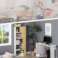 HOMCOM Libreria Moderna con Scaffali Asimmetrici e Ante Soft Close, 63x22x166cm, Bianco e Naturale(m-8)