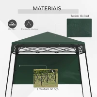 Outsunny Tenda Dobrável 220x220x200 cm com 1 Parede Lateral Bolsa de Transporte Impermeável e Proteção UV50+ para Jardim Pátio Verde(m-4)