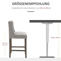 HOMCOM 2er-Set Barhocker mit lehne Barstühle mit Knopfheftung, Massivholz, inkl. Fußstütze, 47 cm x 50 cm x 101 cm, Grau + Natur(m-7)