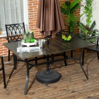 Outsunny Six-Seater Steel Garden Table, with ⌀41mm Parasol Hole - Wood-Effect(m-10)