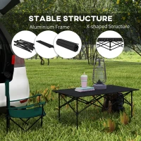 Outsunny Two-Seater Portable Aluminium Table, with Roll-Up Tabletop and Bag - Black(m-5)
