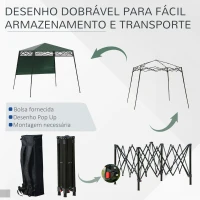 Outsunny Tenda Dobrável 220x220x200 cm com 1 Parede Lateral Bolsa de Transporte Impermeável e Proteção UV50+ para Jardim Pátio Verde(m-5)