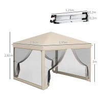Outsunny Tenda Dobrável 3x3 para Exterior com Mosquiteiras Bolsa de Transporte Estrutura de Aço e Tecido Oxford Resistente Bege(m-3)