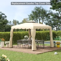 Outsunny Copertina de schimb pentru foisor de gradina cu acoperis cu 2 niveluri, capac din poliester pentru foisor de 3x3m, bej(m-2)
