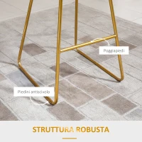 HOMCOM Set 2 Sgabelli da Bar Alti con Schienale e Poggiapiedi per Salotto o Cucina Stile Moderno, Cuscino in Velluto e Struttura in Metallo, 52.5x47x97cm, Nero e Oro(m-5)