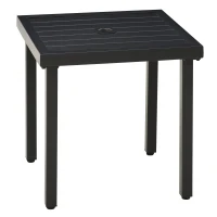 Outsunny Garden Side Table End Table Patio Coffee Table with Umbrella Hole, Steel Frame for Balcony, Black(m-1)