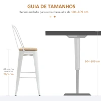 HOMCOM Conjunto de 4 Bancos Altos Empilháveis com Encosto Alto Apoio para os Pés Assento de Madeira 44x53x116 cm Branco(m-7)