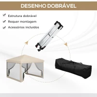 Outsunny Tenda Dobrável 3x3 para Exterior com Mosquiteiras Bolsa de Transporte Estrutura de Aço e Tecido Oxford Resistente Bege(m-4)