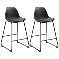 HOMCOM Juego de 2 Taburetes Altos de Cocina Tapizado en PU Taburetes de Bar de Estilo Moderno 43x43x82 cm Negro(m-10)