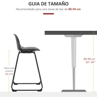HOMCOM Juego de 2 Taburetes Altos de Cocina Tapizado en PU Taburetes de Bar de Estilo Moderno 43x43x82 cm Negro(m-7)