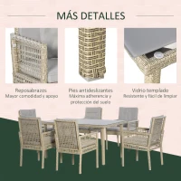 Outsunny Conjunto de Muebles de Comedor para Jardín Juego de Ratán Sintético 1 Mesa y 6 Sillas con Cojines Gris y Natural(m-6)