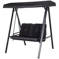 Outsunny Hollywoodschommel, 2-zits Tuinschommel met Verstelbaar Dak, tot 220 kg belastbaar, 145 x 116 x 172 cm, Zwart