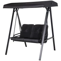 Outsunny Hollywoodschommel, 2-zits Tuinschommel met Verstelbaar Dak, tot 220 kg belastbaar, 145 x 116 x 172 cm, Zwart(m-1)