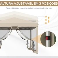 Outsunny Tenda Dobrável 3x3 para Exterior com Mosquiteiras Bolsa de Transporte Estrutura de Aço e Tecido Oxford Resistente Bege(m-6)