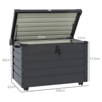 Outsunny Buiten Opbergbox Tuinkist Kussenbox, weerbestendig, 4 Wielen, 100 cm x 62 cm x 65 cm, Donkergrijs(m-3)