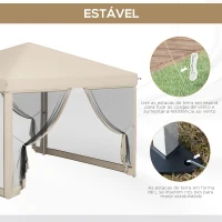 Outsunny Tenda Dobrável 3x3 para Exterior com Mosquiteiras Bolsa de Transporte Estrutura de Aço e Tecido Oxford Resistente Bege(m-5)