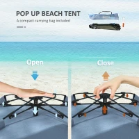 Outsunny 2-3 Person Pop Up Beach Tent, UPF15+ Sun Shelter with Extended Floor, Sandbags, Mesh Windows and Carry Bag, Light Blue(m-4)