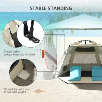 Outsunny Three-Man UPF15+ Beach Tent, with Extended Floor - Green(m-8)