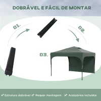 Outsunny Tenda Dobrável com Altura Ajustável 1 Parede Lateral Teto com Ventilação 4 Sacos de Areia e Bolsa de Transporte 3x3 m Verde(m-5)