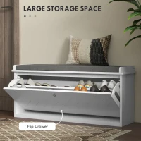 HOMCOM 10-Shoe Storage Bench, with Padded Top Seat - White/Grey(m-4)