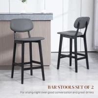 HOMCOM Bar Stools Set of 2, Contemporary Breakfast Bar Chairs, Faux Leather Upholstered Kitchen Stools with Backs and  Solid Wood Legs, Dark Grey(m-4)